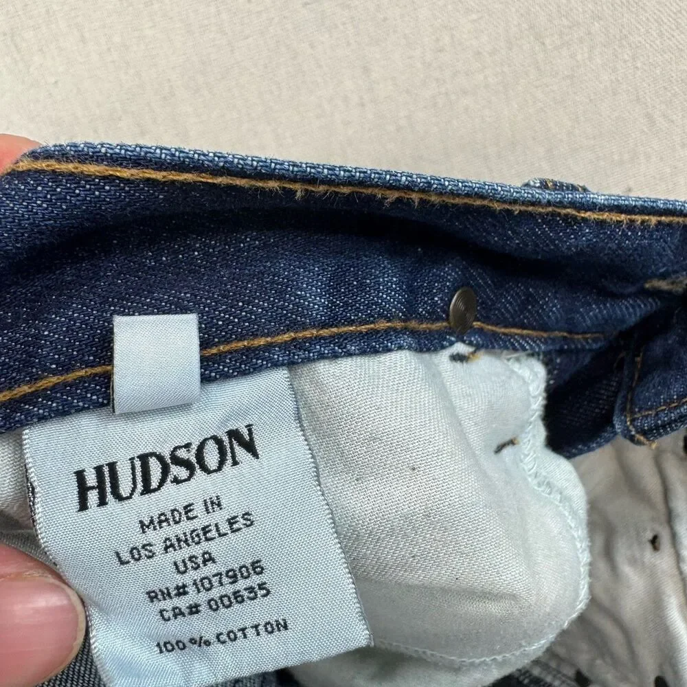 Hudson Jeans Mens 32 Distressed Straight Leg Button Fly Made USA Medium Wash